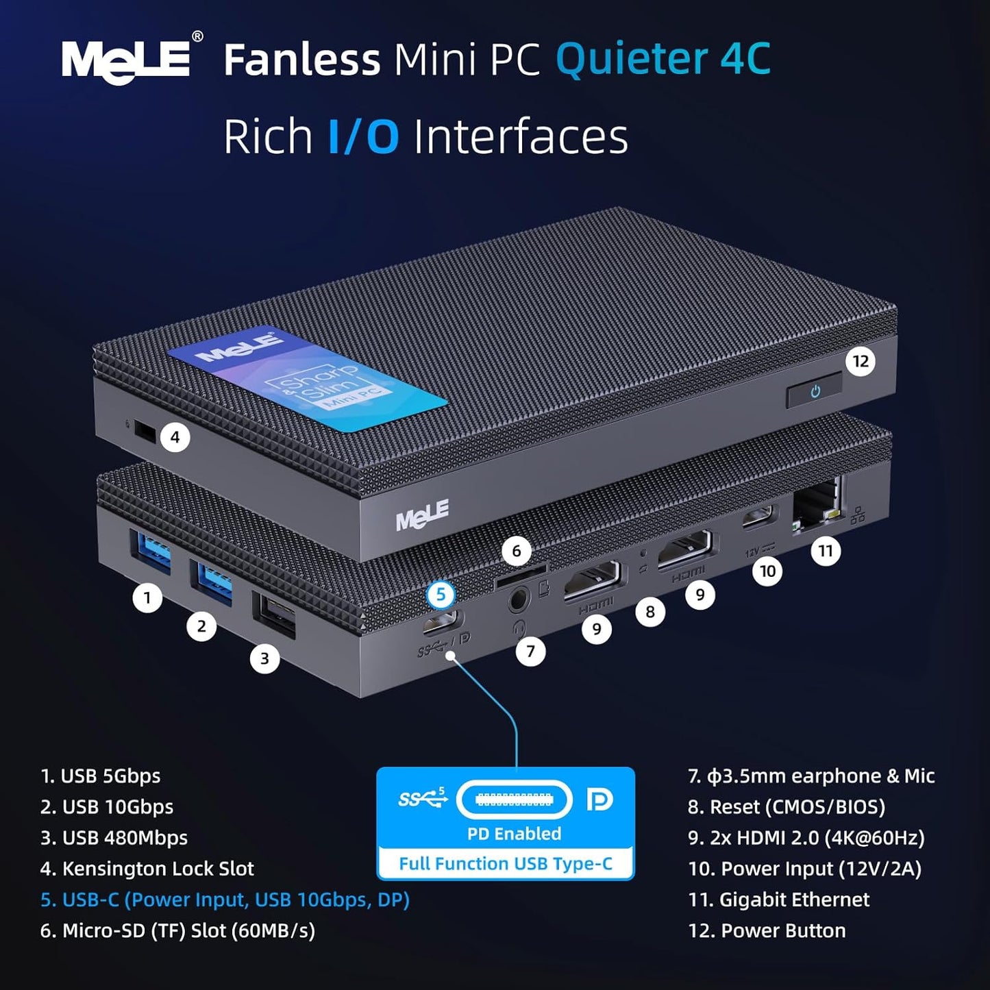 Lüfterloser Mini-PC Quieter4C mit Dreifach-Display, 128 GB, 8.0 GB, Integrierte Grafik, OS