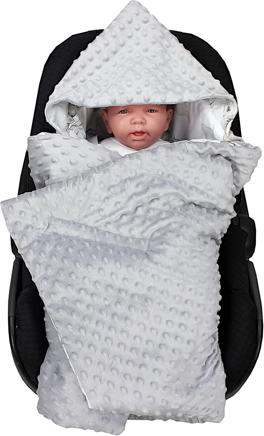 2er-Set Baby-Einschlagdecken (85x85 cm), Herbst/Winter - 85 cm x 85 cm Elefanten Regenbogen / Grau