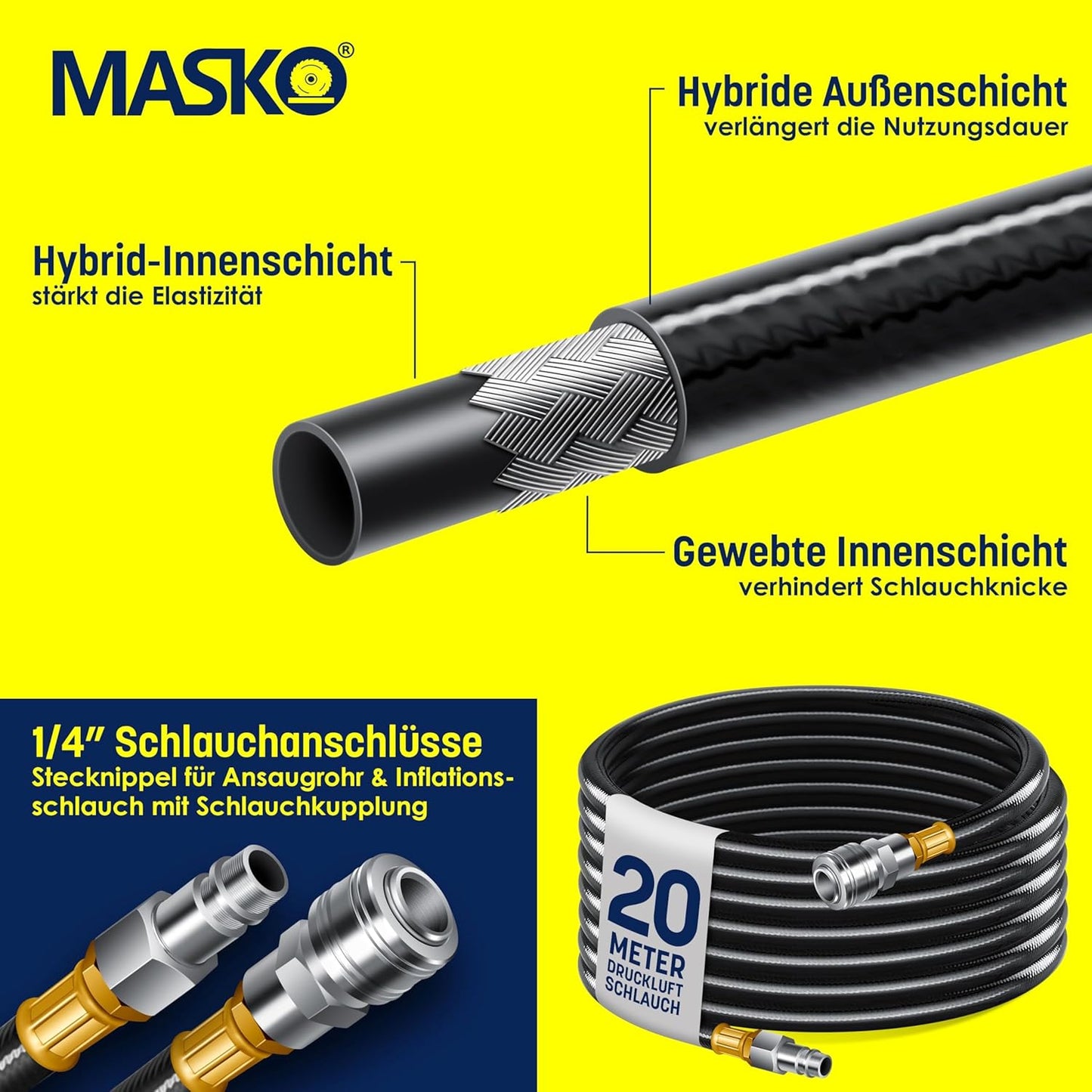 Automatik Druckluftschlauch-Aufroller, 20m Blau