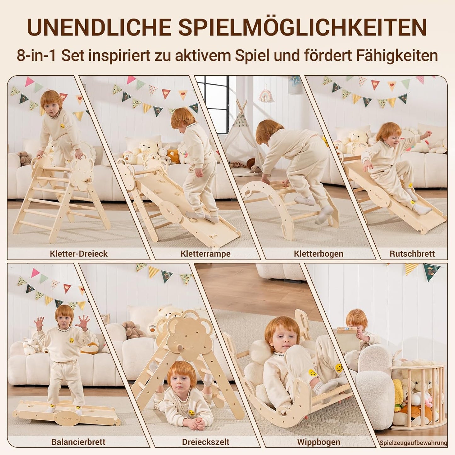 8-in-1 Klettergerüst-Set, Natur/Hellholz