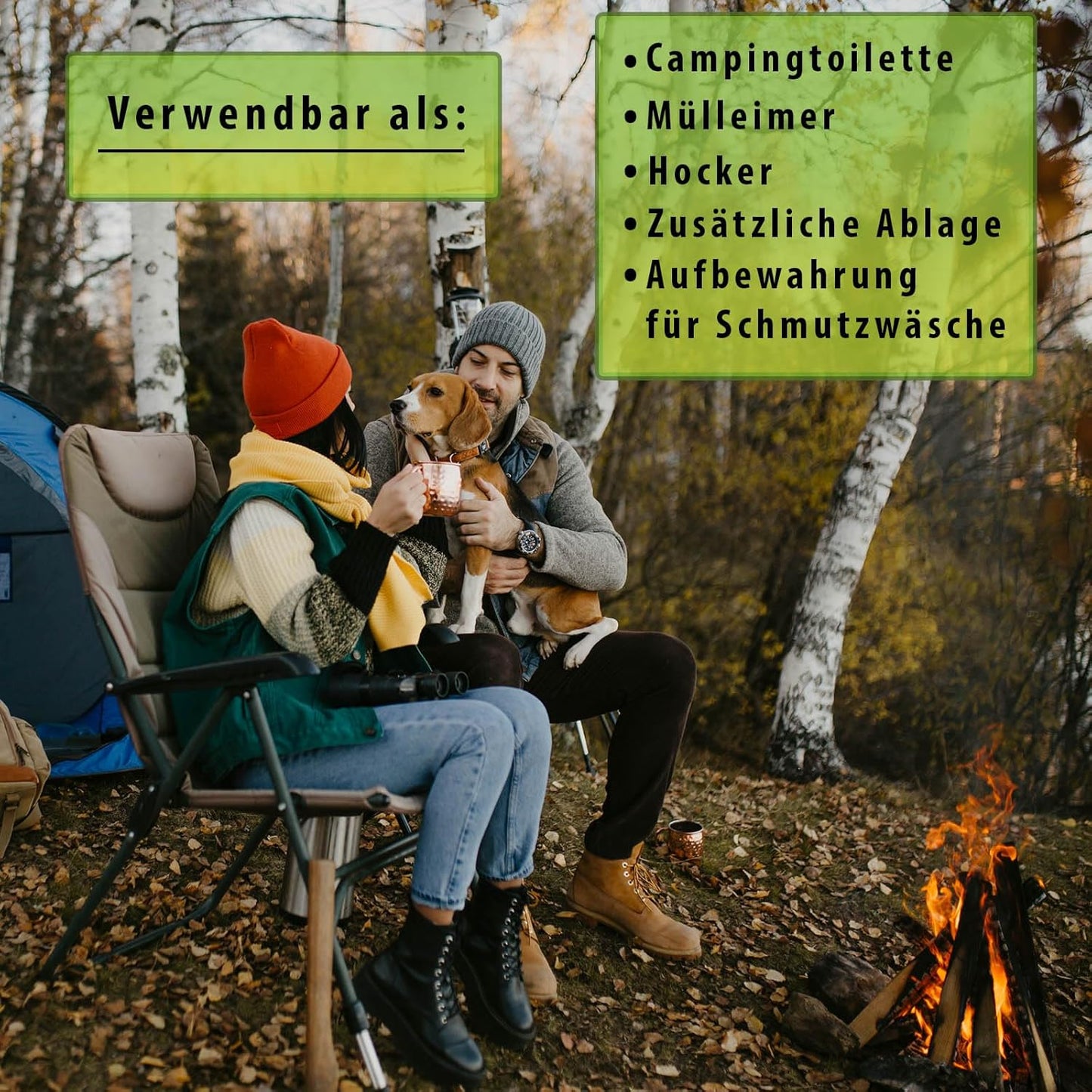 Faltbare Campingtoilette mit 12 Beuteln, grau/schwarz