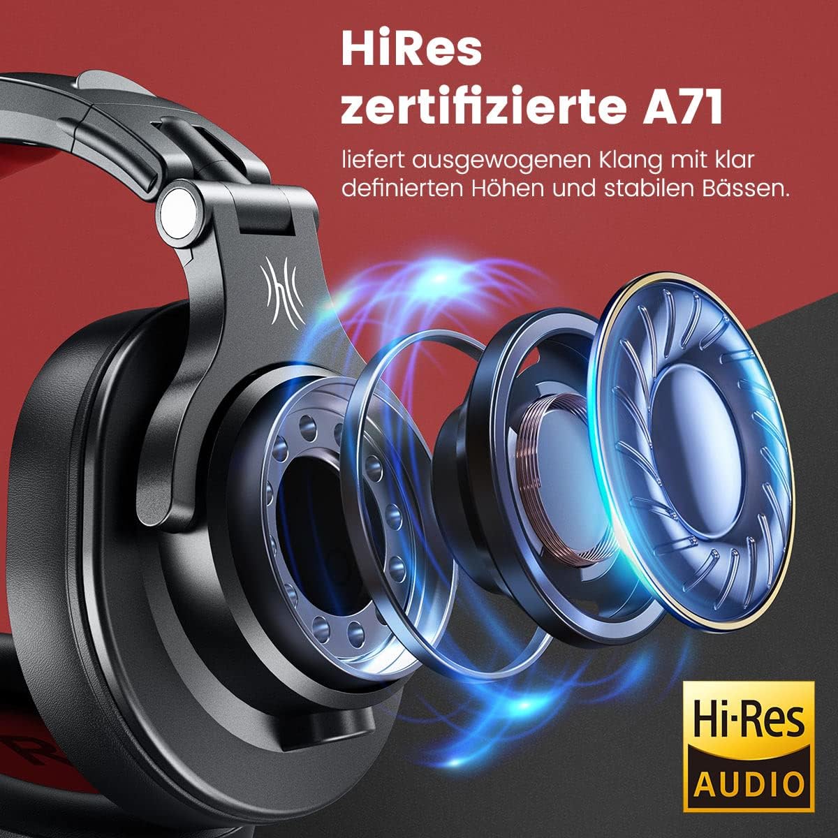 Fusion A71 DJ Kopfhörer Over Ear mit Share Port, Rot A71