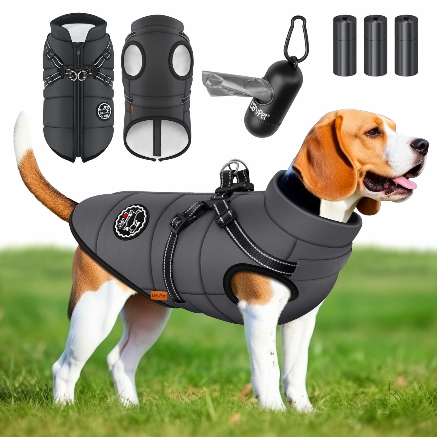 Hundemantel mit Geschirr und Extras, 5XL Anthrazit