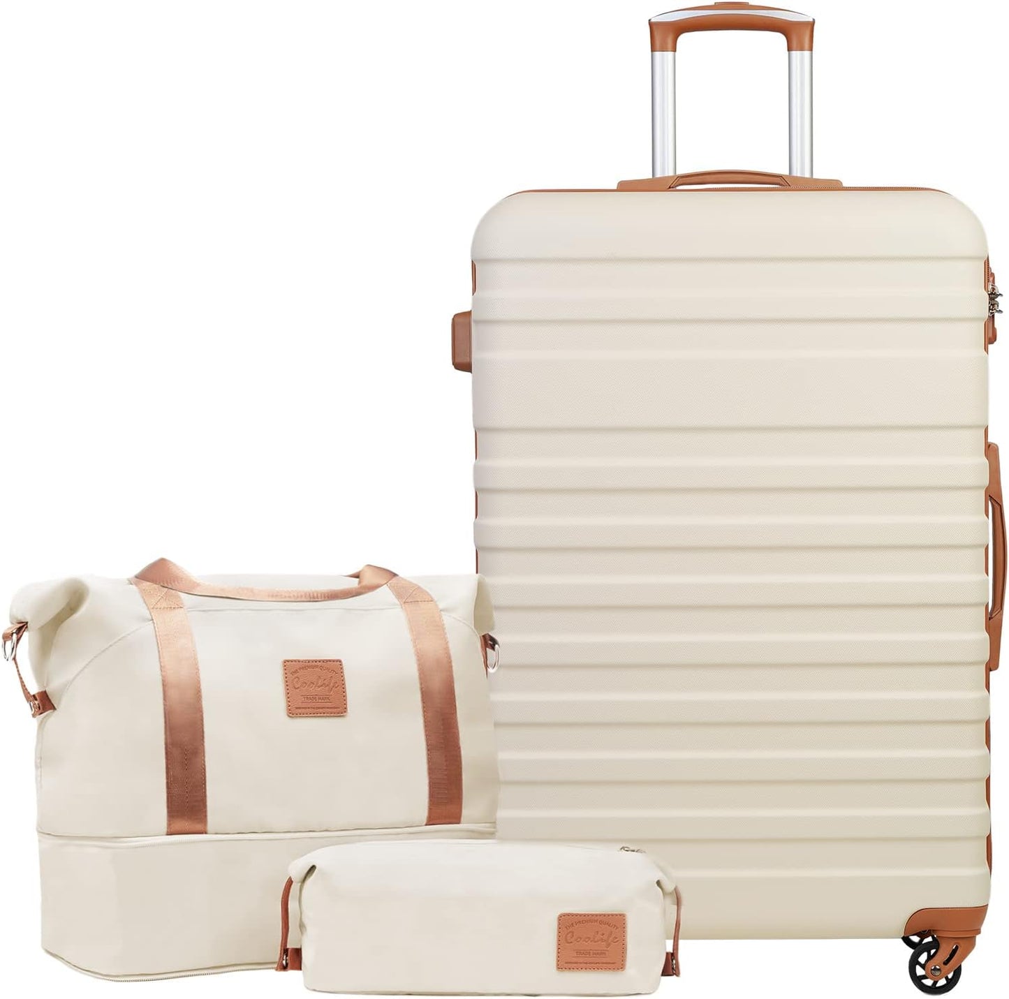 3-teiliges Hartschalenkoffer-Set mit TSA-Schloss, Weiss/Braun Grosser Koffer-Set 3tlg