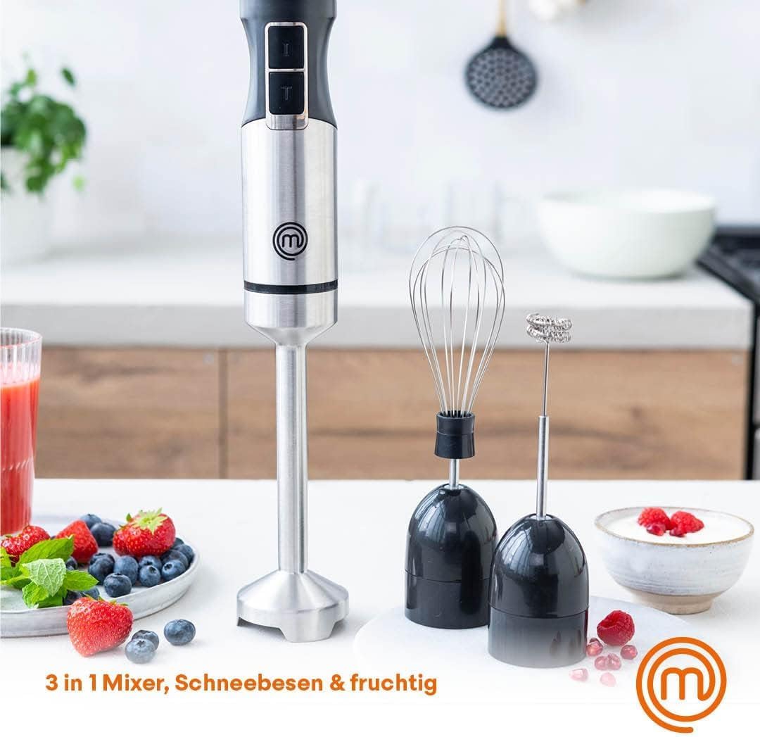 Stabmixer-Set mit Schneebesen & Milchaufschäumer, 3 in 1 (Edelstahl)