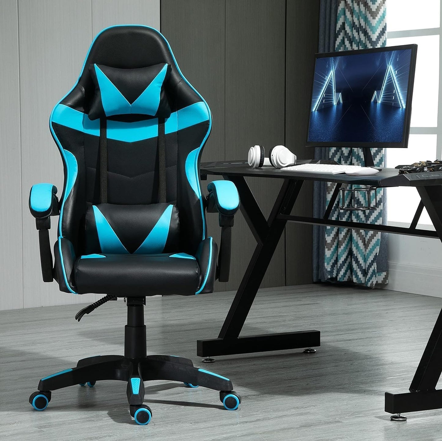 Ergonomischer Schreibtisch- und Gamingstuhl, Blau