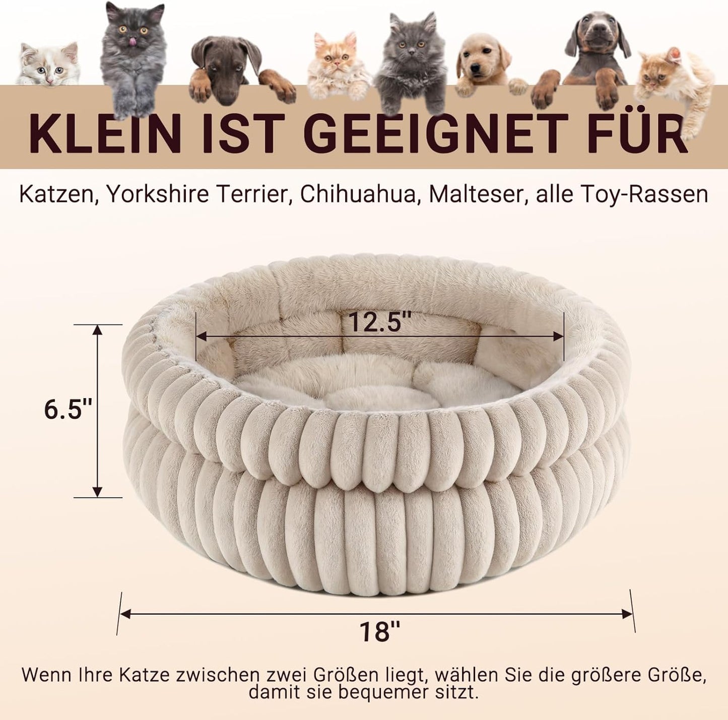 Waschbares Katzenbett, 51x51x20CM Braun