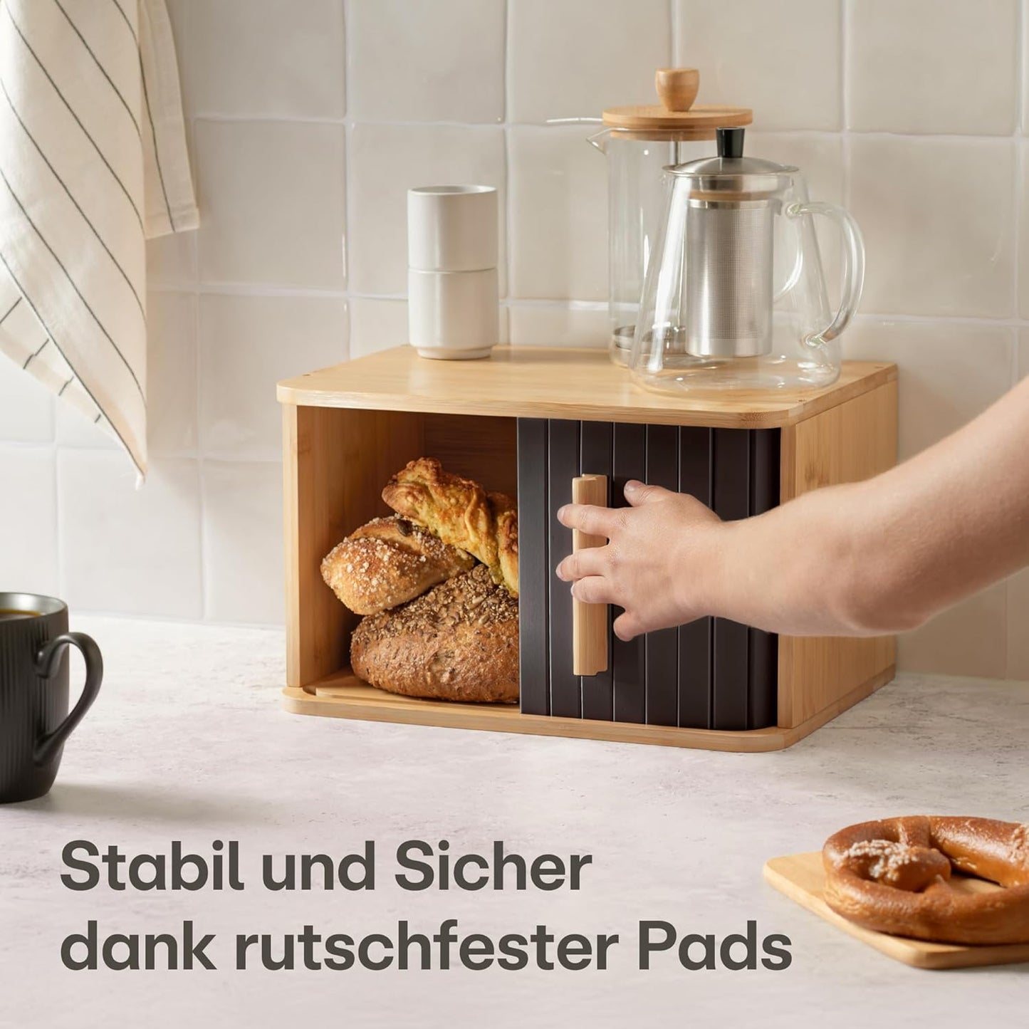 Brotkasten mit Schiebetür, Schwarz