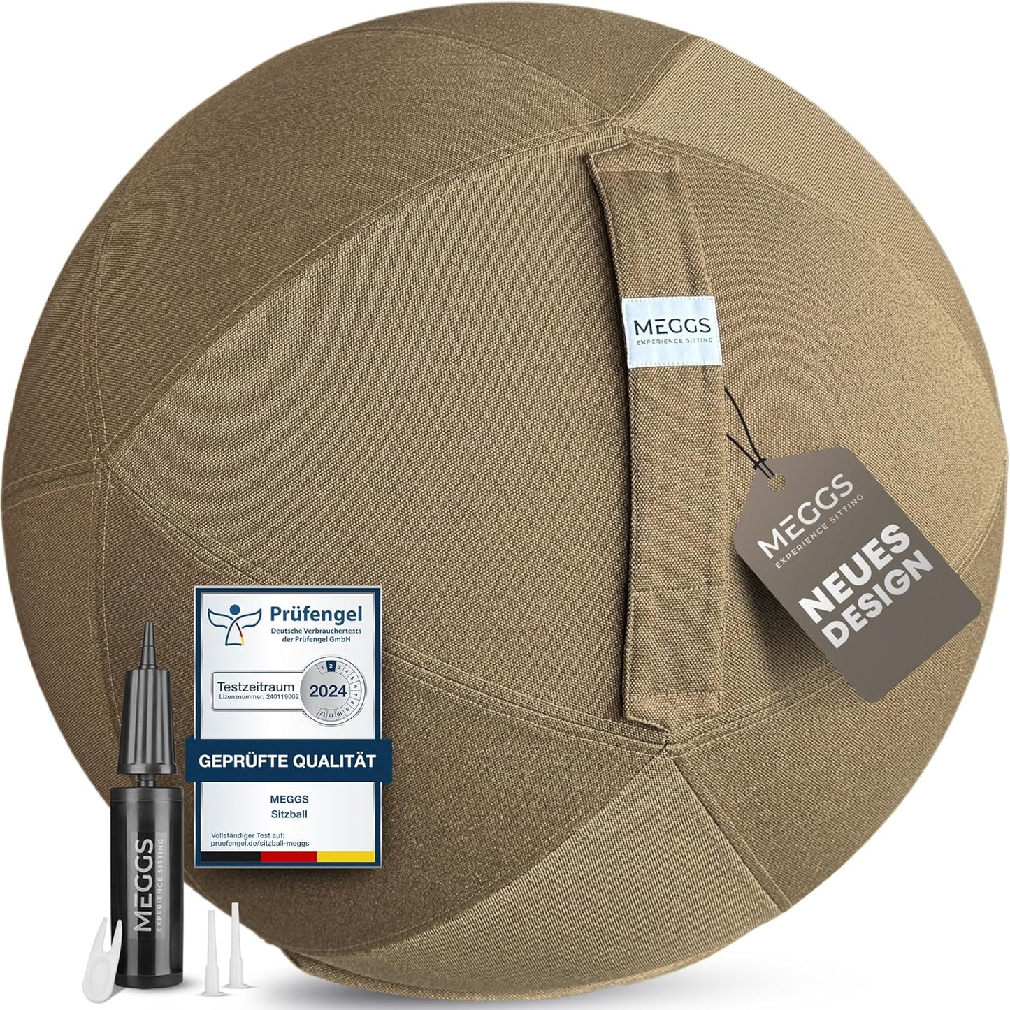 Ergonomischer Sitzball mit Stoffbezug, Cappuccino-braun 65 cm