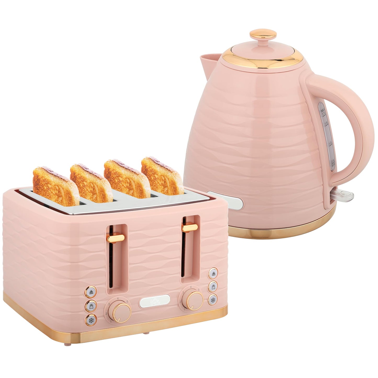 Frühstücksset mit Wasserkocher und 4-Scheiben Toaster, Rosa