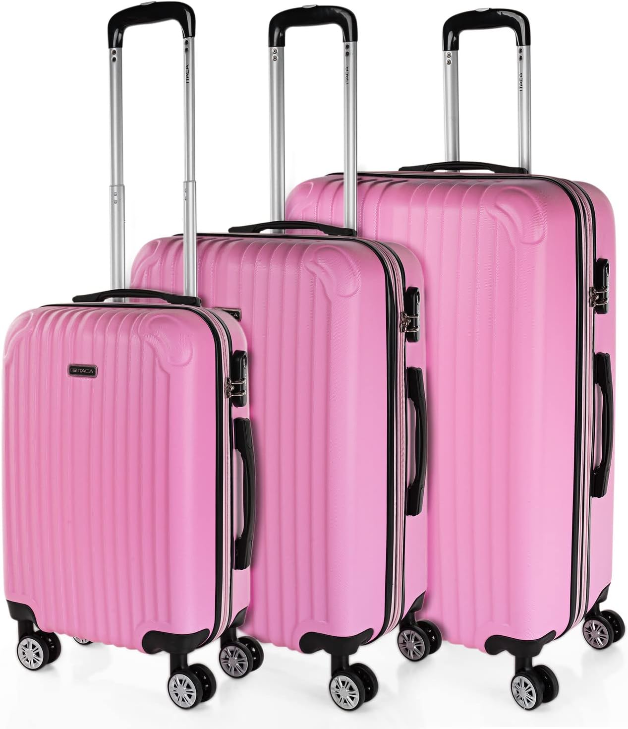 3-teiliges Hartschalen-Kofferset, Rosa 55 cm + 66 cm + 76 cm