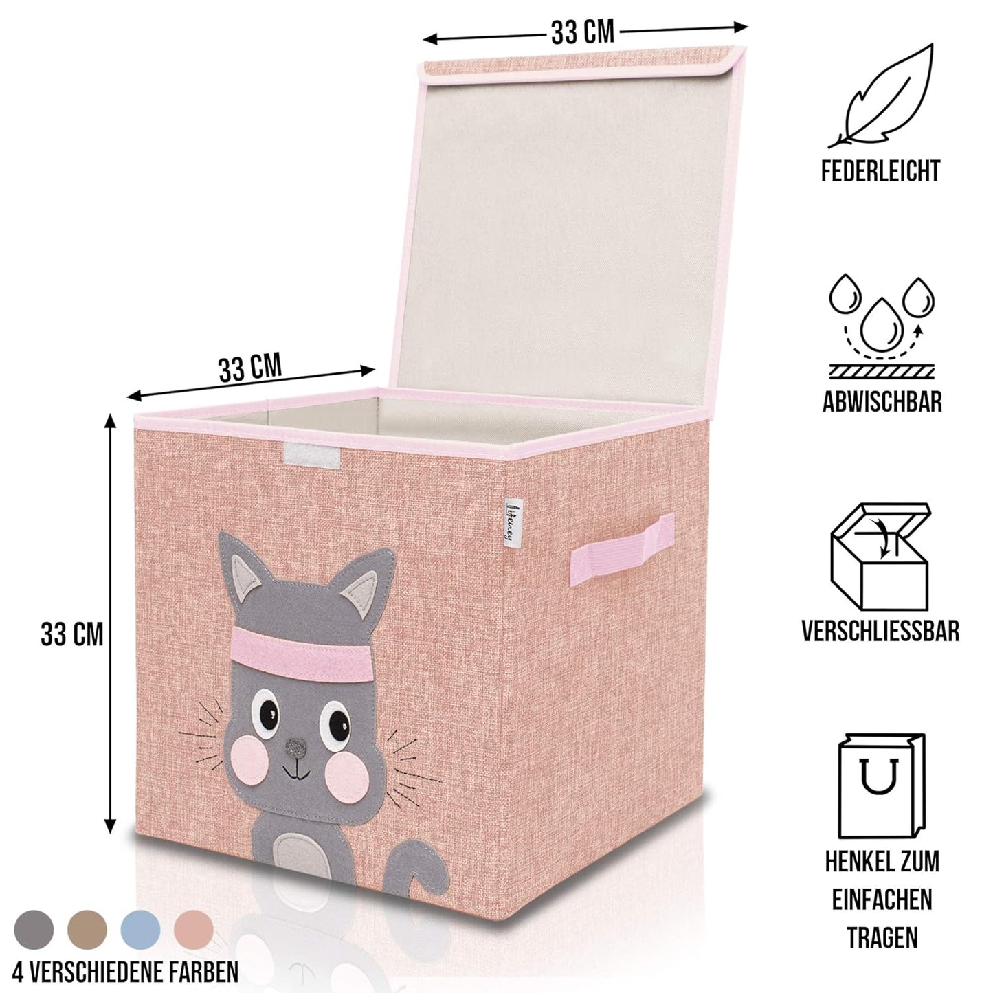Spielzeug-Aufbewahrungsbox mit Tiermotiv, Rosa Katze