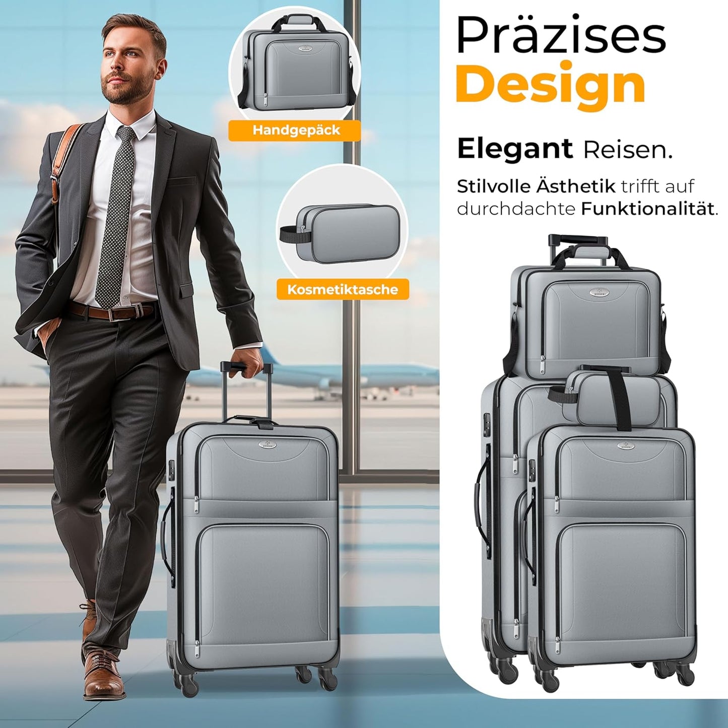 4-teiliges Reisekoffer-Set, Grau