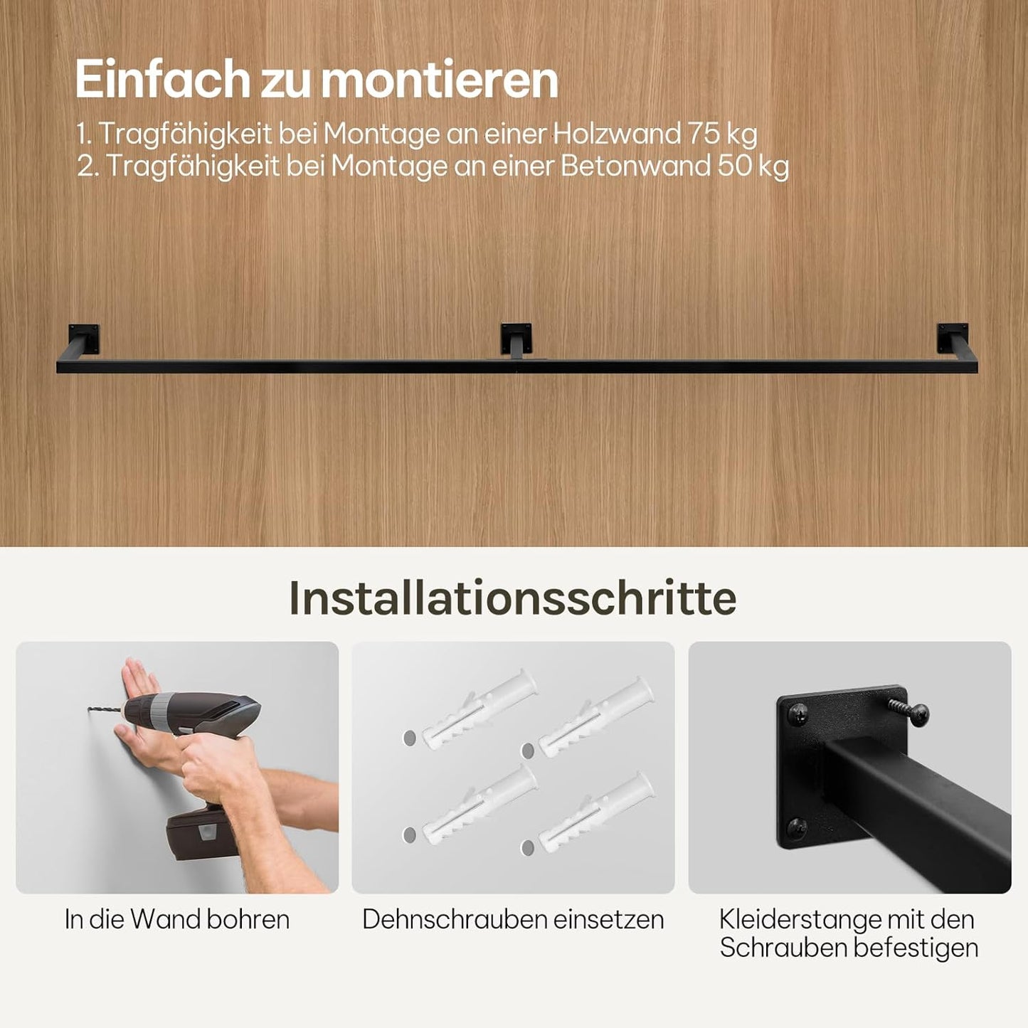 Kleiderstange Industrial Design, Schwarz 170 cm