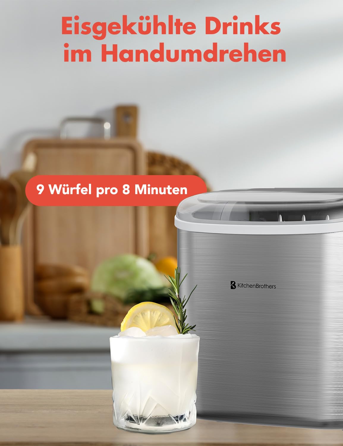 Eiswürfelmaschine mit Ice Crusher Funktion, Silber