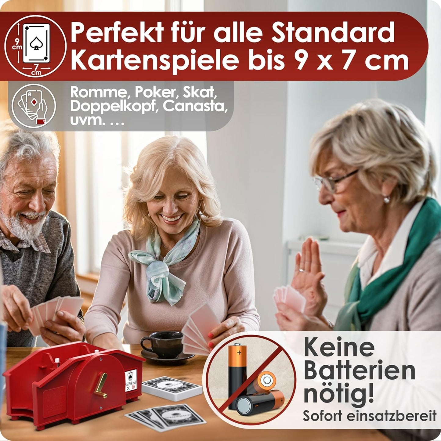 Kartenmischmaschine mit Kurbel & Kartenset, Rot