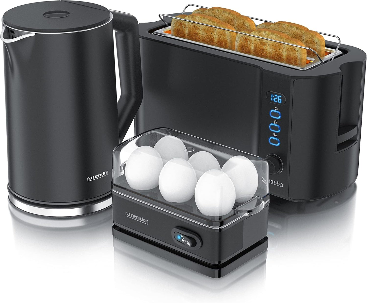 Frühstücks Set - Wasserkocher ELEGANT, Toaster FRUKOST, Eierkocher SIXCOOK, B: Schwarz