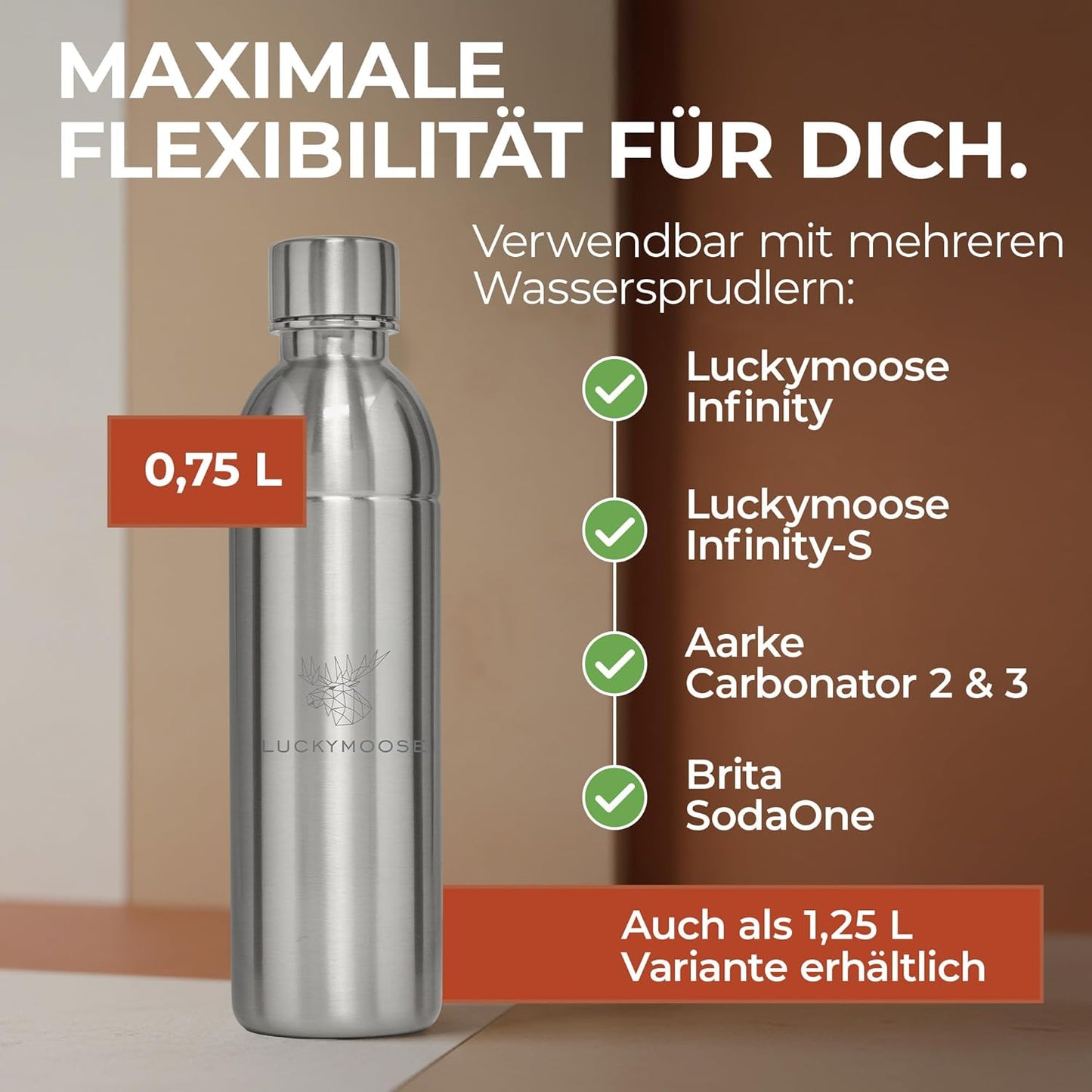 Edelstahlflasche für Wassersprudler, 0.75L, Silver 0,75L (1 Stück)