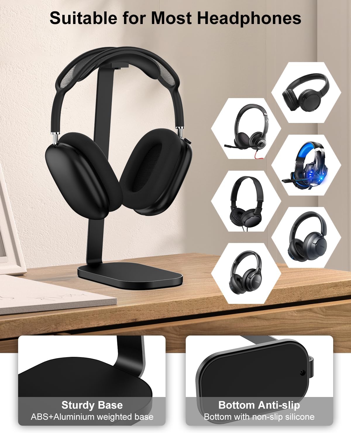 Kopfhörer-Ständer für Gaming-Headsets, Schwarz