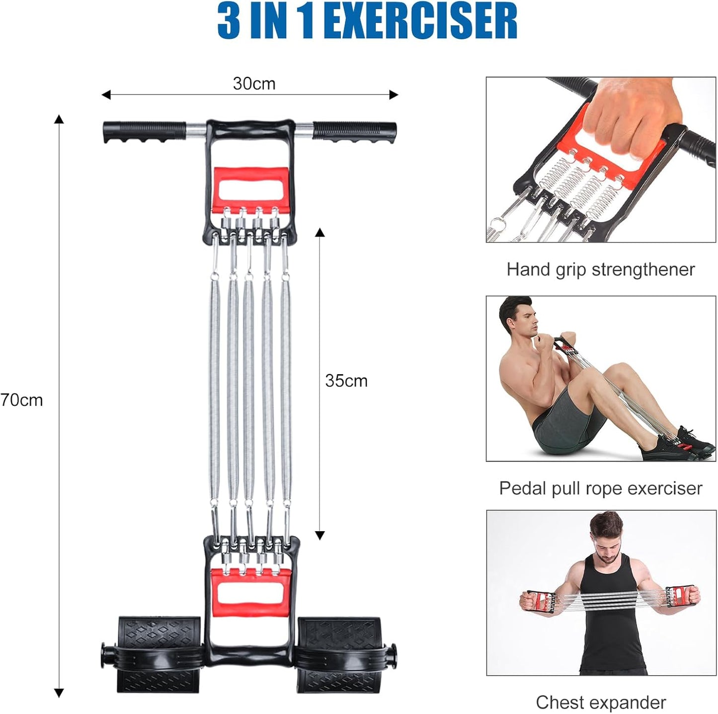 3-in-1 Sportgerät: Bauchtrimmer, Handgreifer & Expander