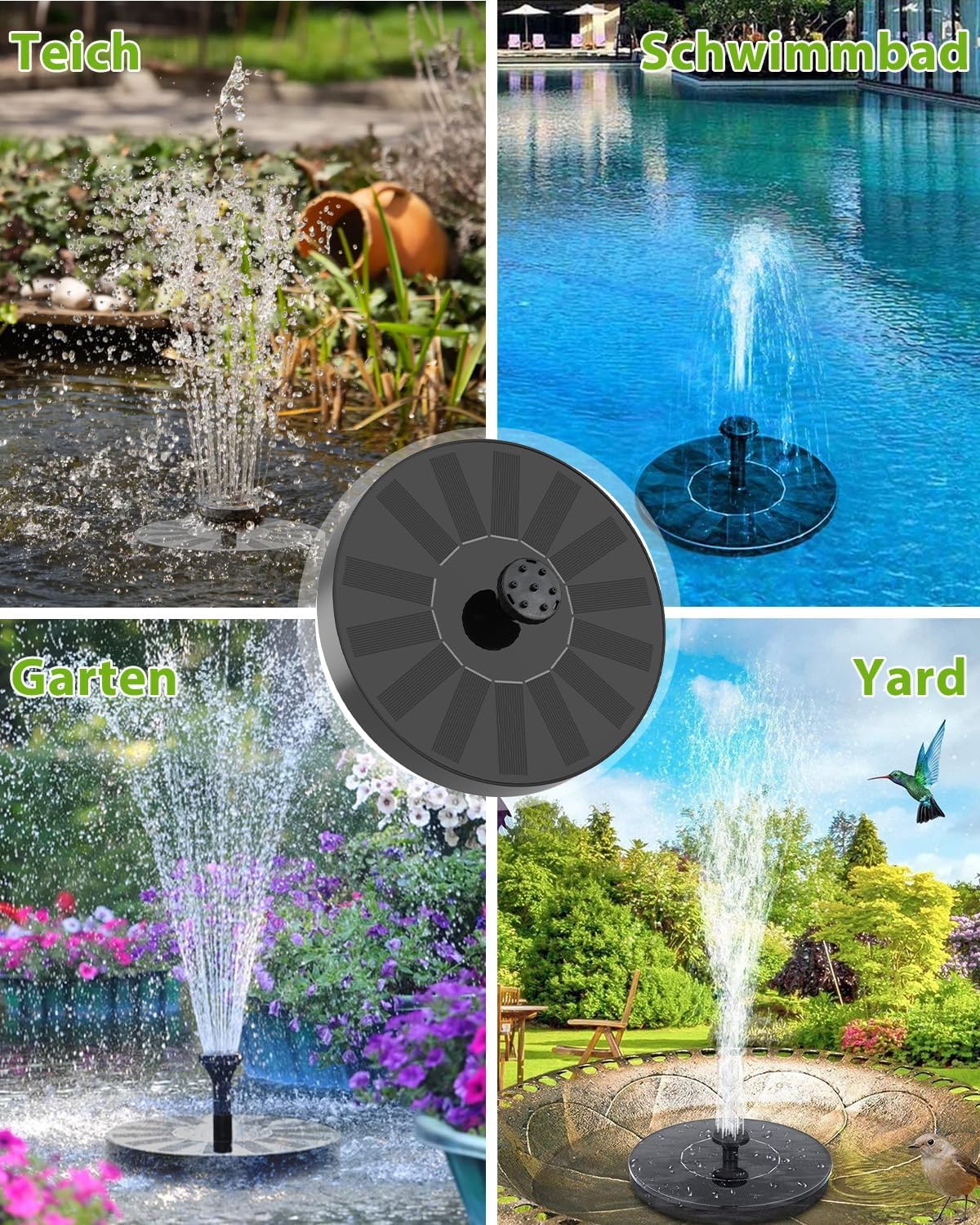Solar Springbrunnen mit 6 Fontänen-Effekten