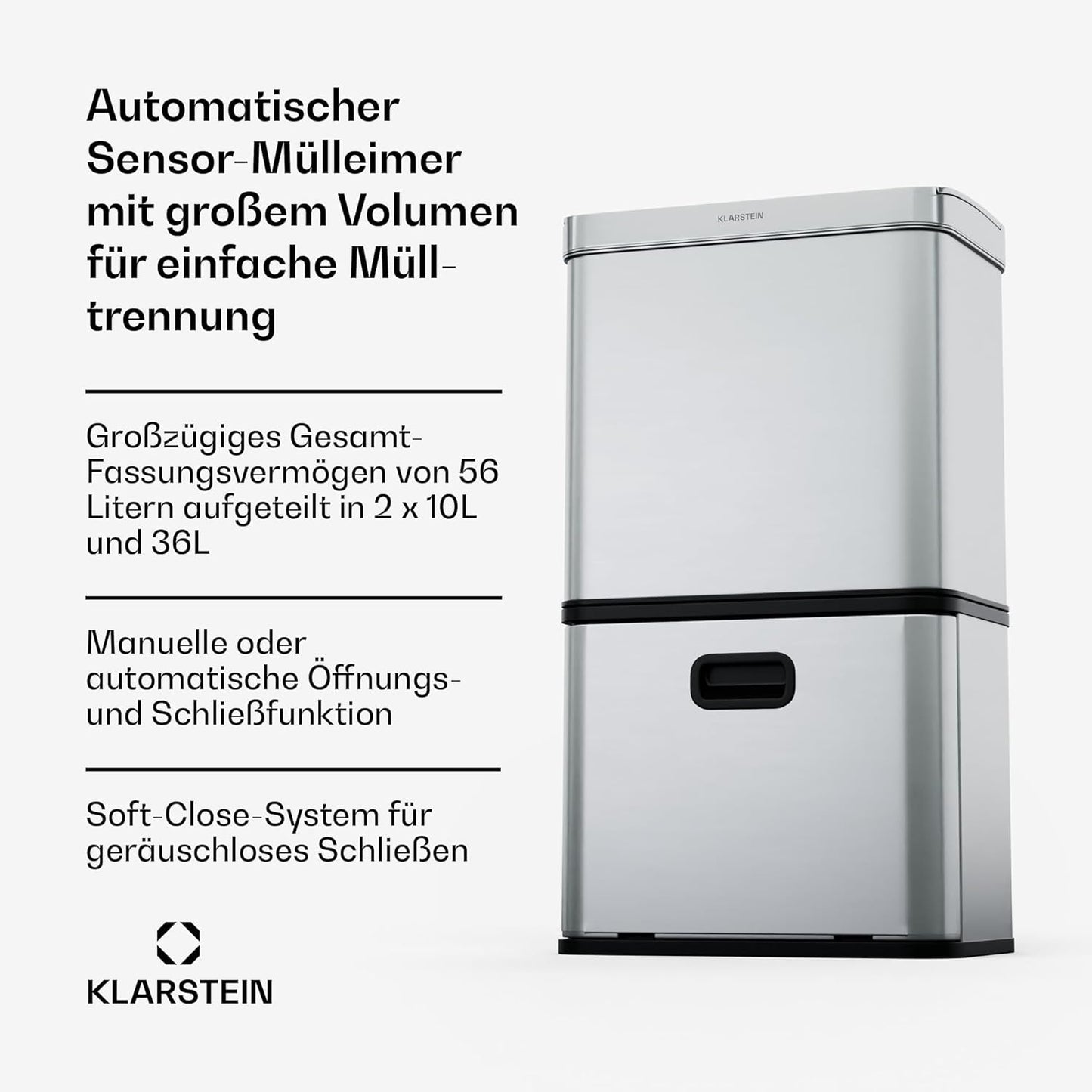 Touchless Sensor-Mülleimer, Rostfreier Stahl|56l