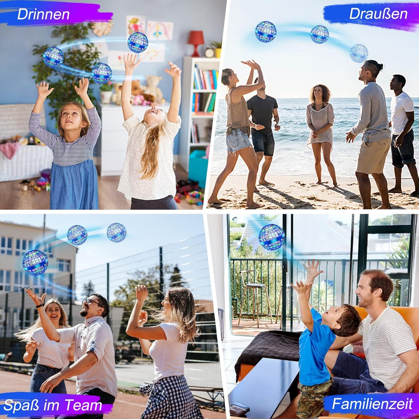 Fliegender Boomerang-Ball mit LED für Kinder ab 6 Jahren, 2 Azul