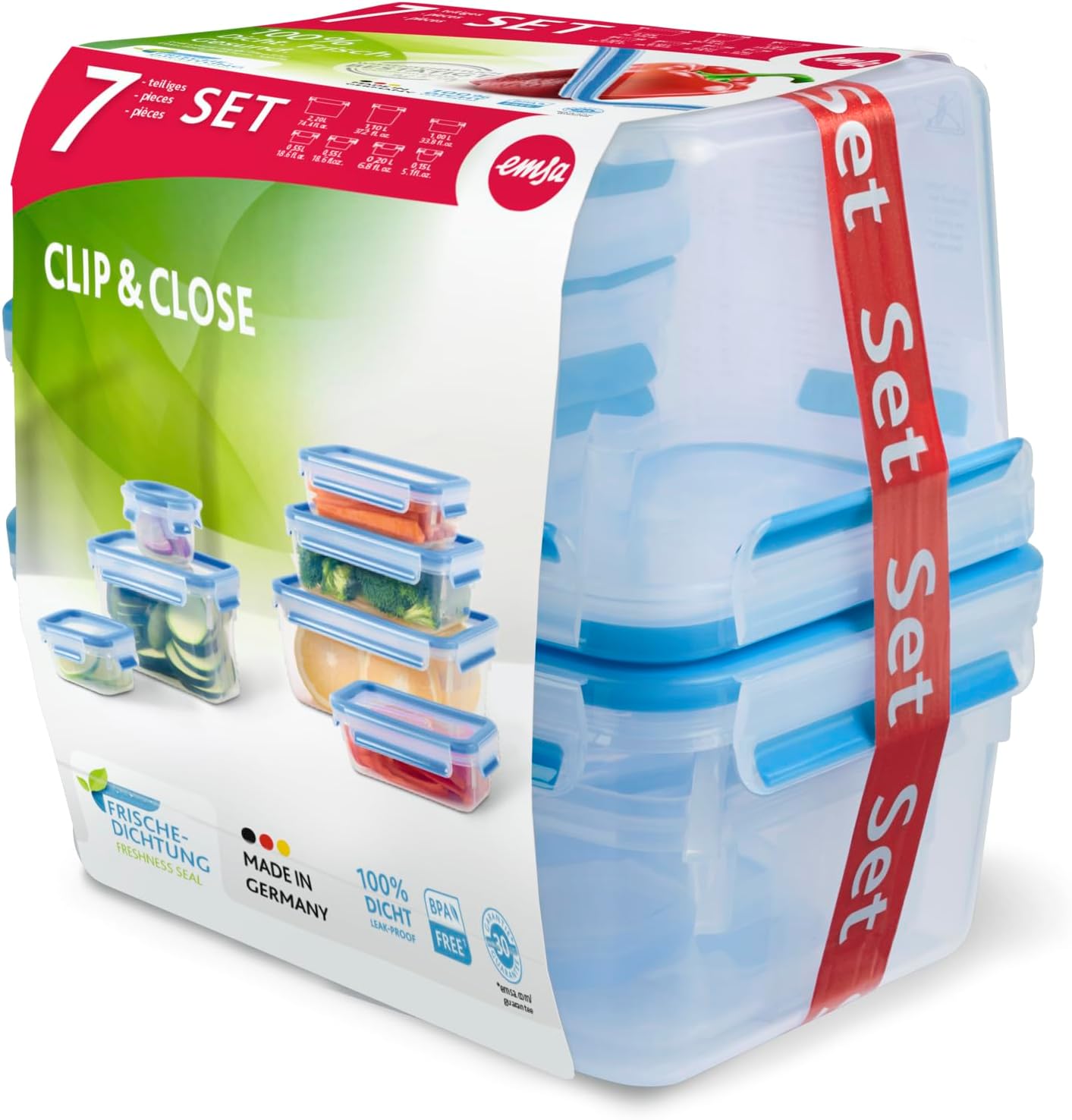 7-teiliges Frischhaltedosen-Set Clip & Close, 7-teiliges Set 0,15 + 0,2 + 2 x 0,55+ 1,1 + 1 + 2,2L