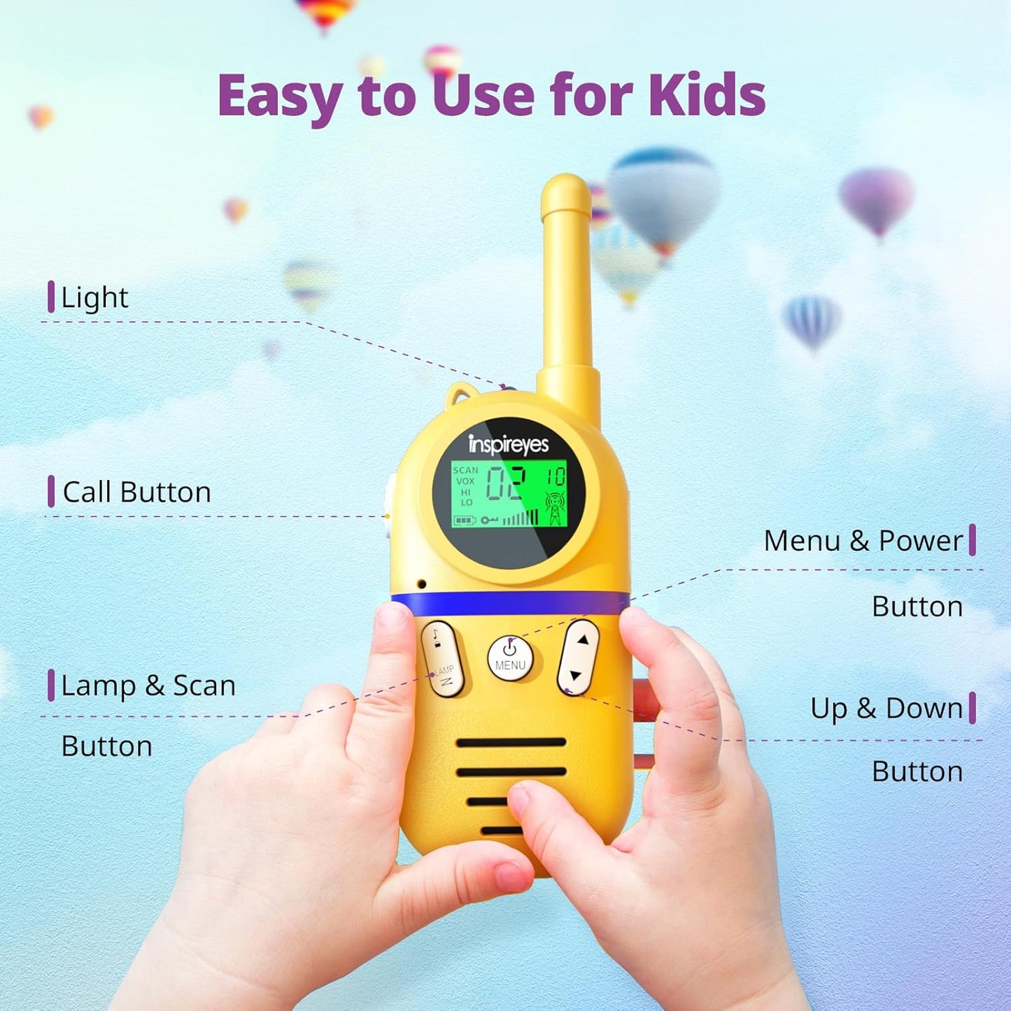 3 x Walkie Talkies für Kinder, Rosa+Gelb+Blau 3er Set