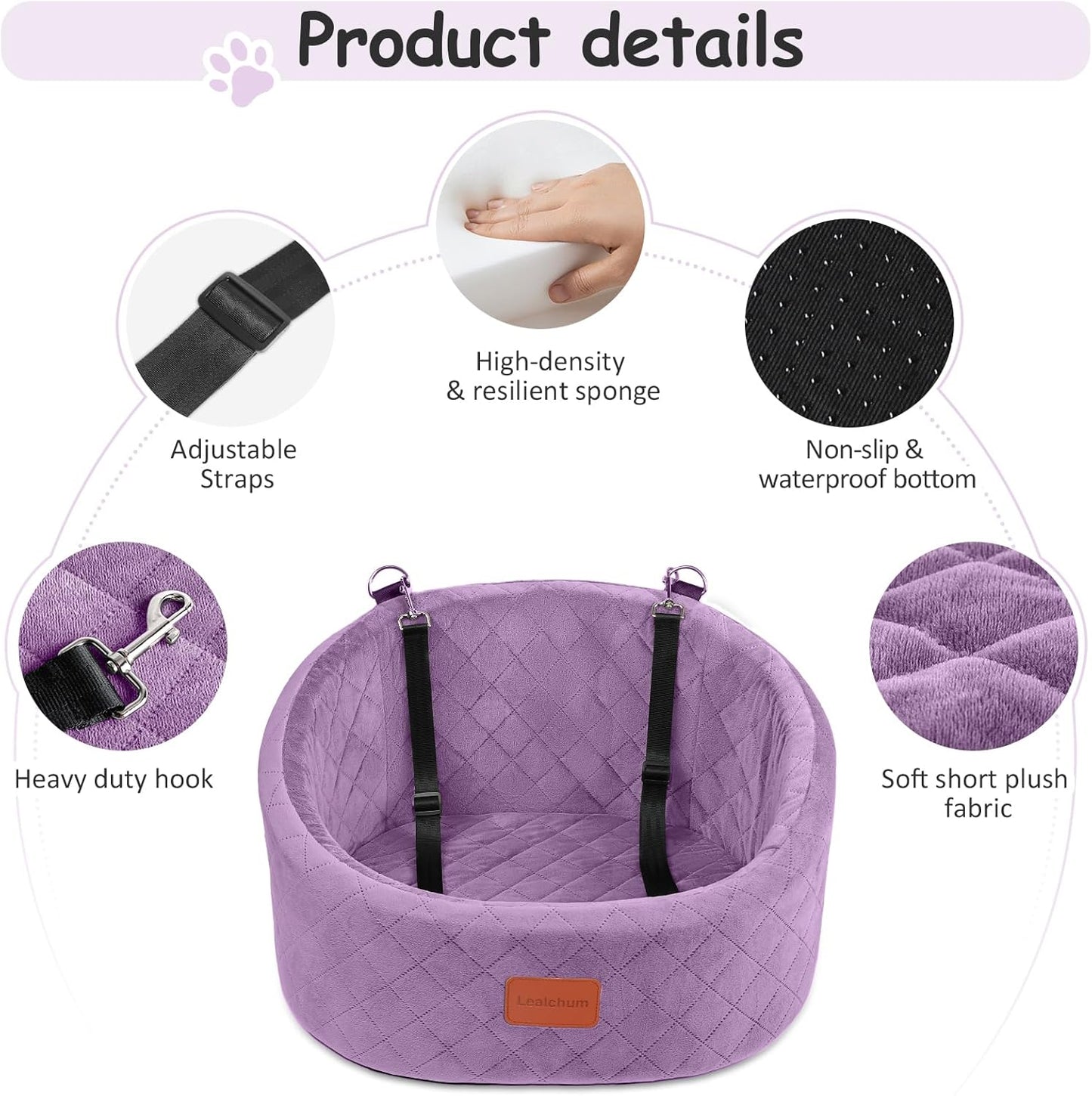 Bequemer Haustier-Autositz mit Sicherheitsleinen, Purple Small