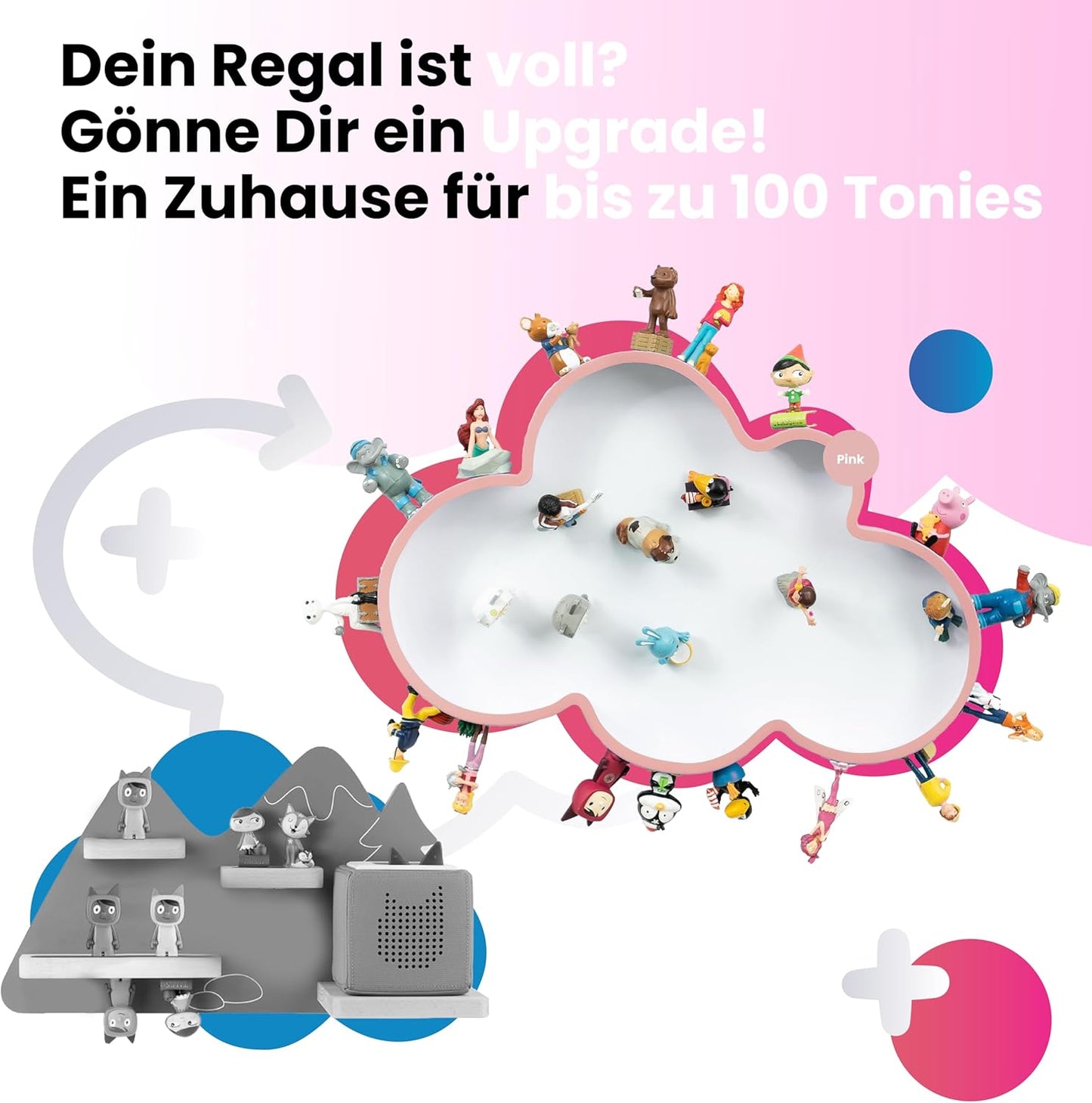 Magnetisches Wolken-Wandregal für Tonie Figuren, Rosa