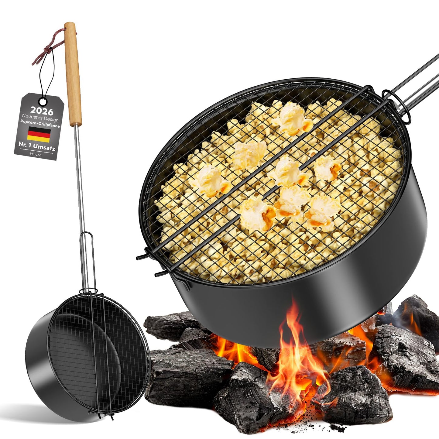 Popcorn-Grillpfanne für Lagerfeuer & Grill, Schwarz