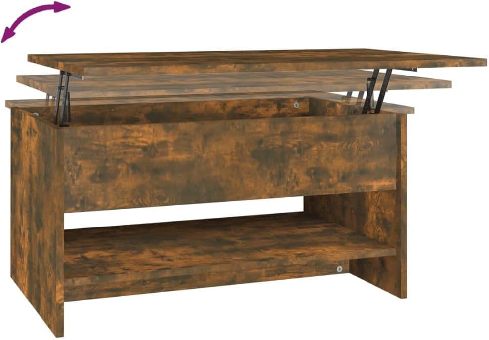 Höhenverstellbarer Couchtisch mit Stauraum, Räuchereiche, 80 x 50 x 41.5 cm