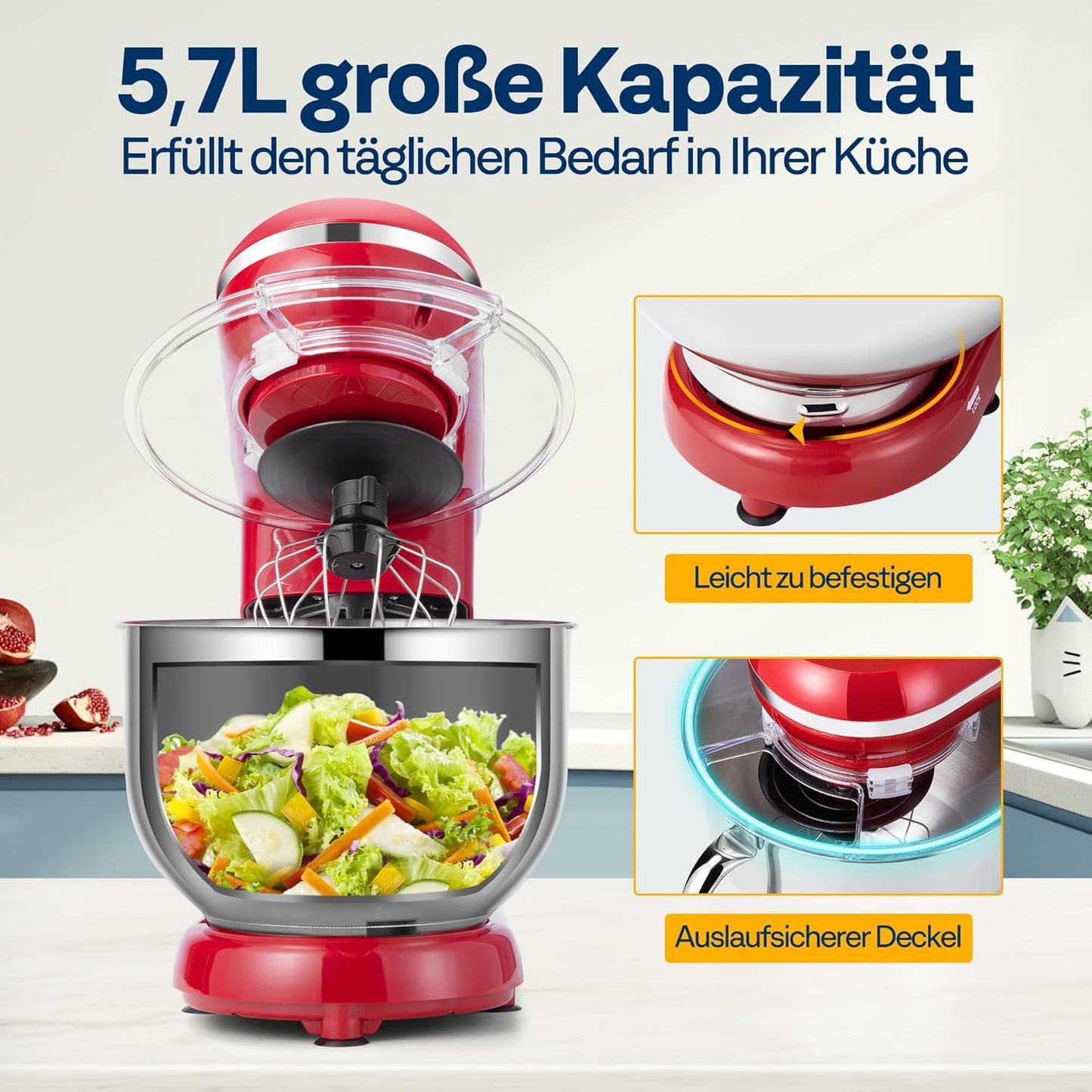 Küchenmaschine mit kippbarem Kopf, Rot