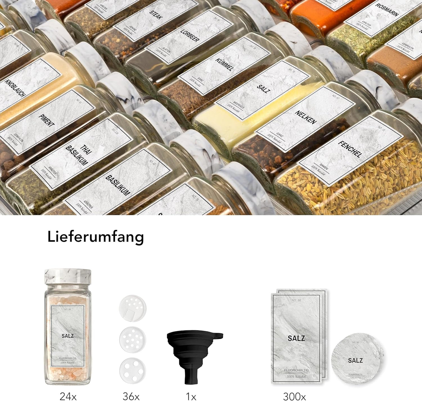 24-teiliges Gewürzgläser-Set, Pearl Marble