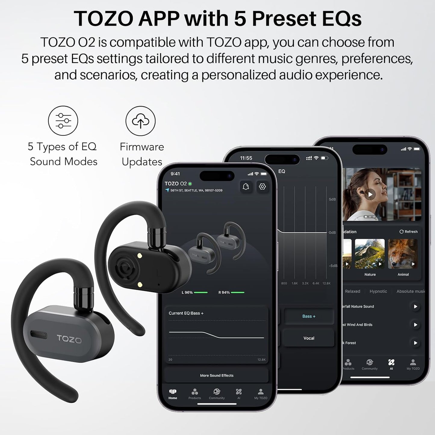 Open Ear Bluetooth Kopfhörer, Schwarz