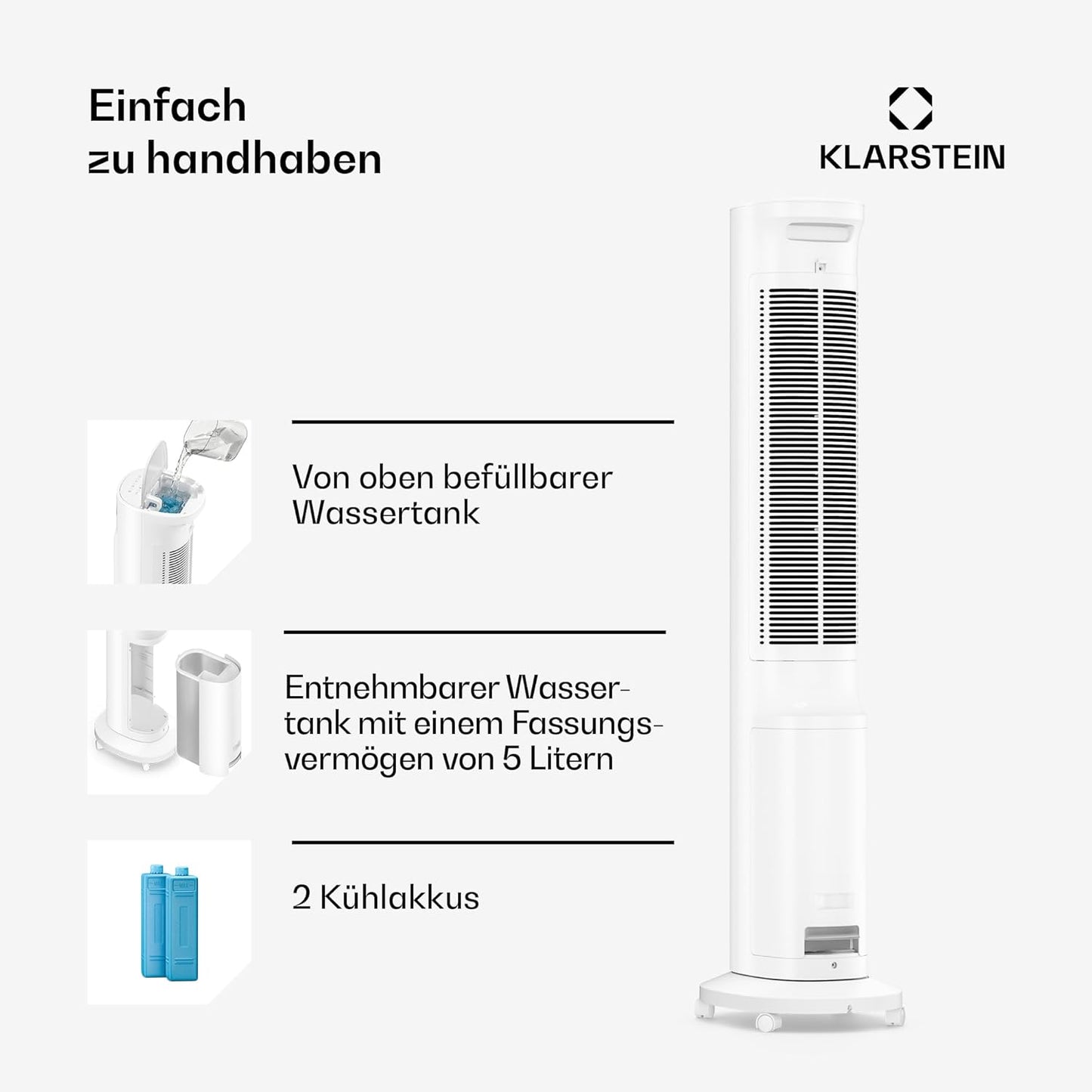 Luftkühler mit Verdunstungskühlung, 5L Tank, App & Fernbedienung, Weiss