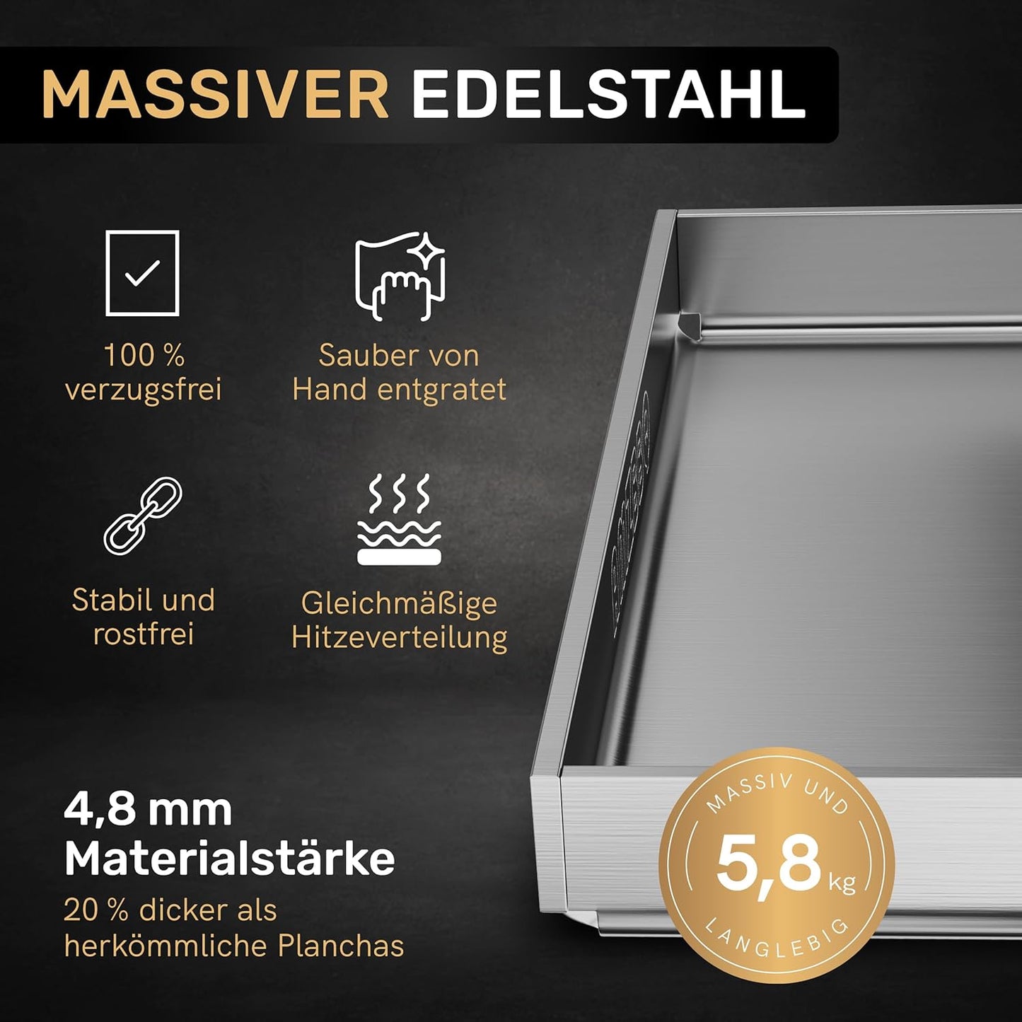 Premium Grillplatte für Gasgrill, mit Spachtel, 41.8 x 27 x 3 cm, Edelstahl