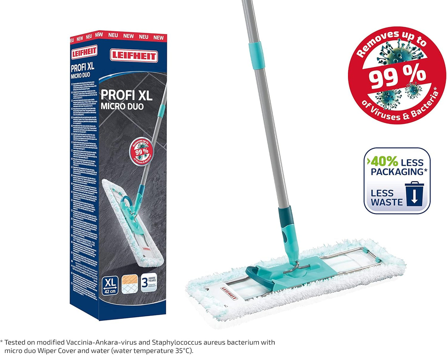 Rückenschonender Bodenwischer Profi XL Micro Duo, Allrounder, Eco Verpackung