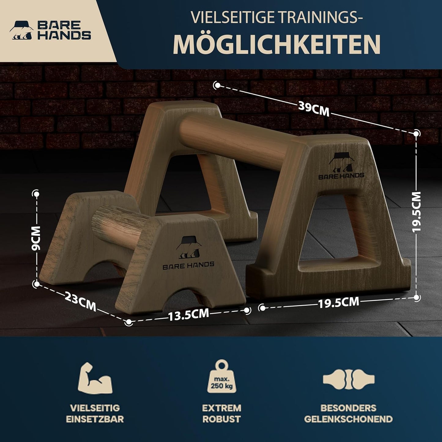 Liegestützgriffe, Doppelpack – Modell S + L ( Dunkel )