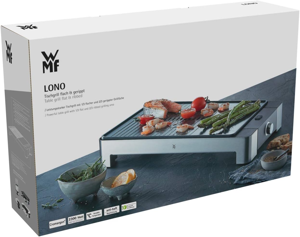 Tischgrill elektro Elekrogrill flach & gerippt Temperaturwahl Lono 2300W, Tisch/Elekrogrill