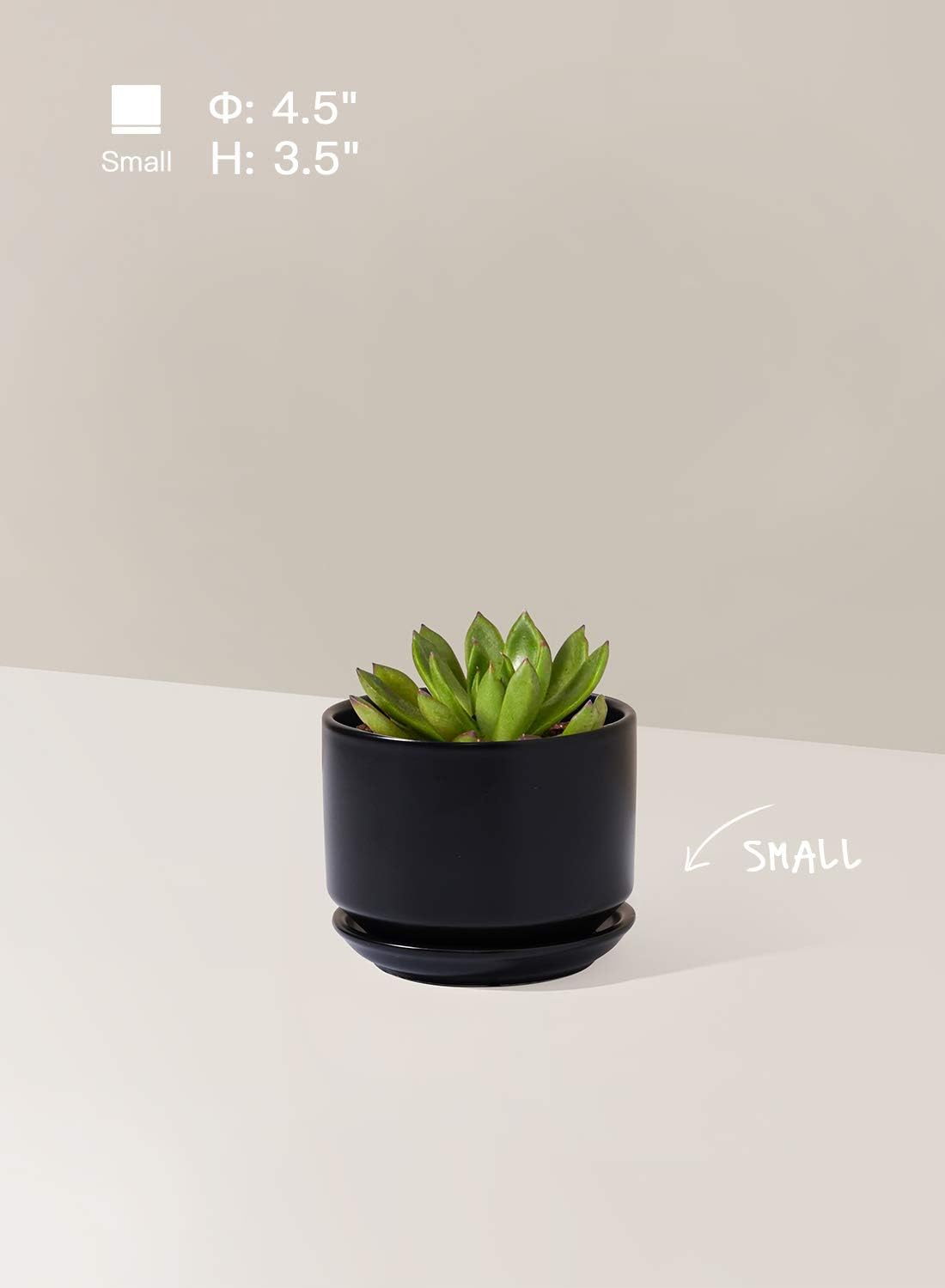 Keramik Blumentopf-Set mit Untersetzer, Schwarz
