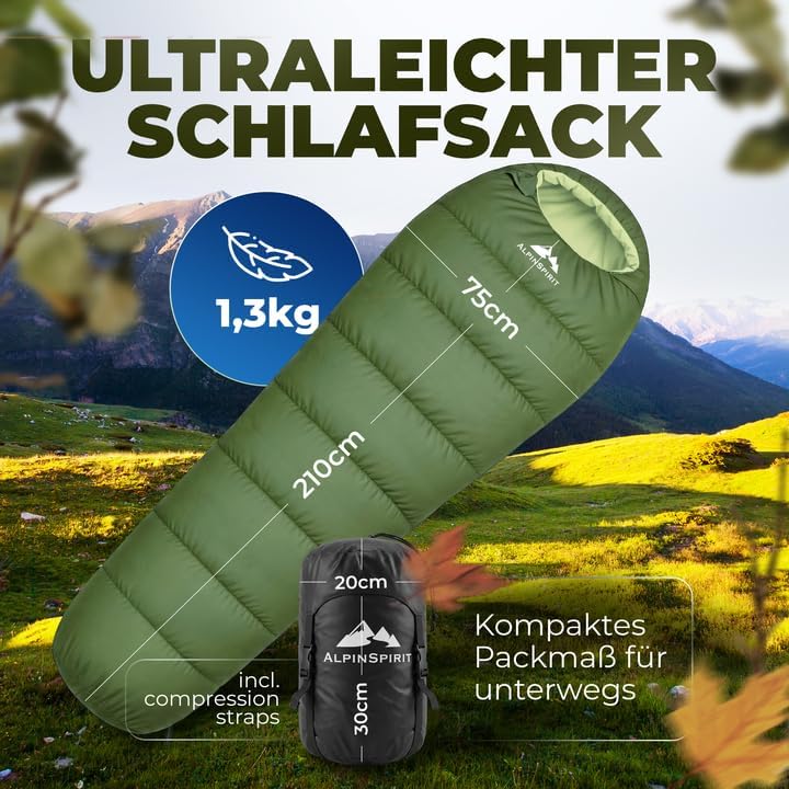 Mumienschlafsack für 3 Jahreszeiten, Grün
