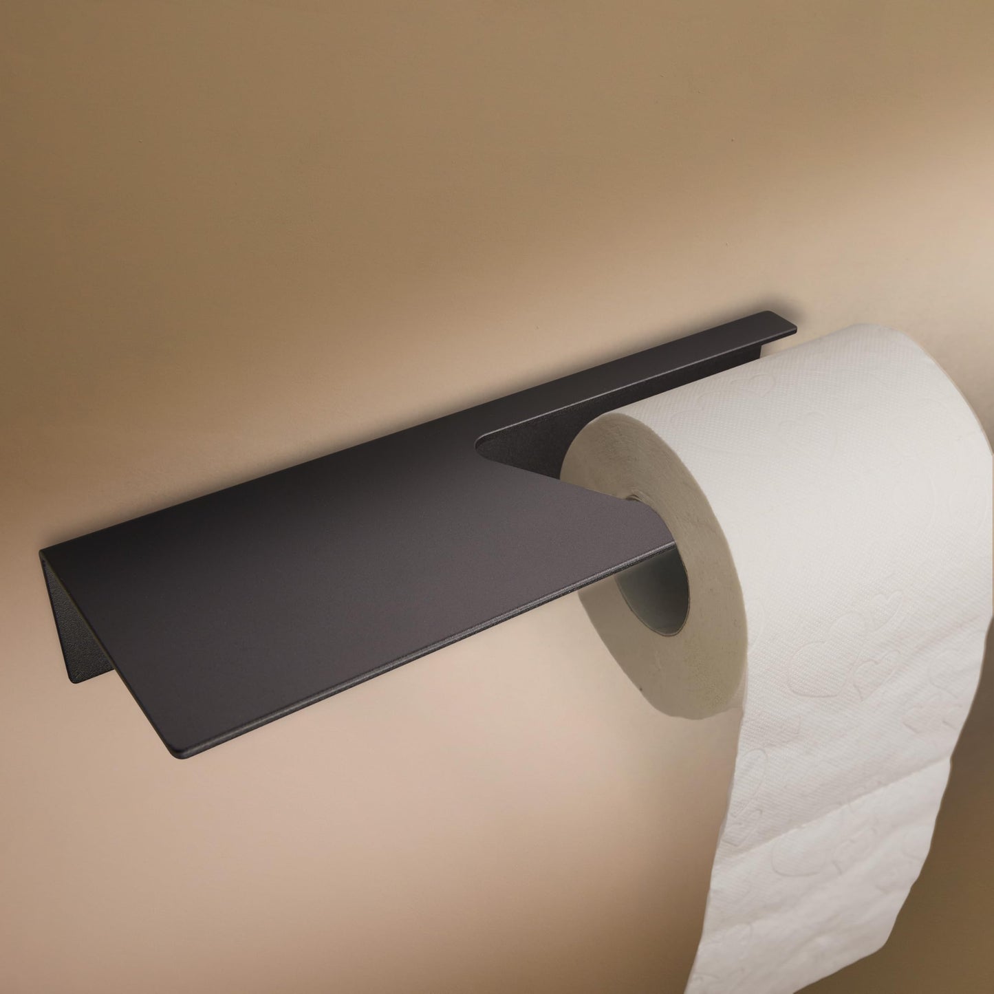 Toilettenpapierhalter zum Kleben mit Ablage, Mit Ablage Matt Schwarz