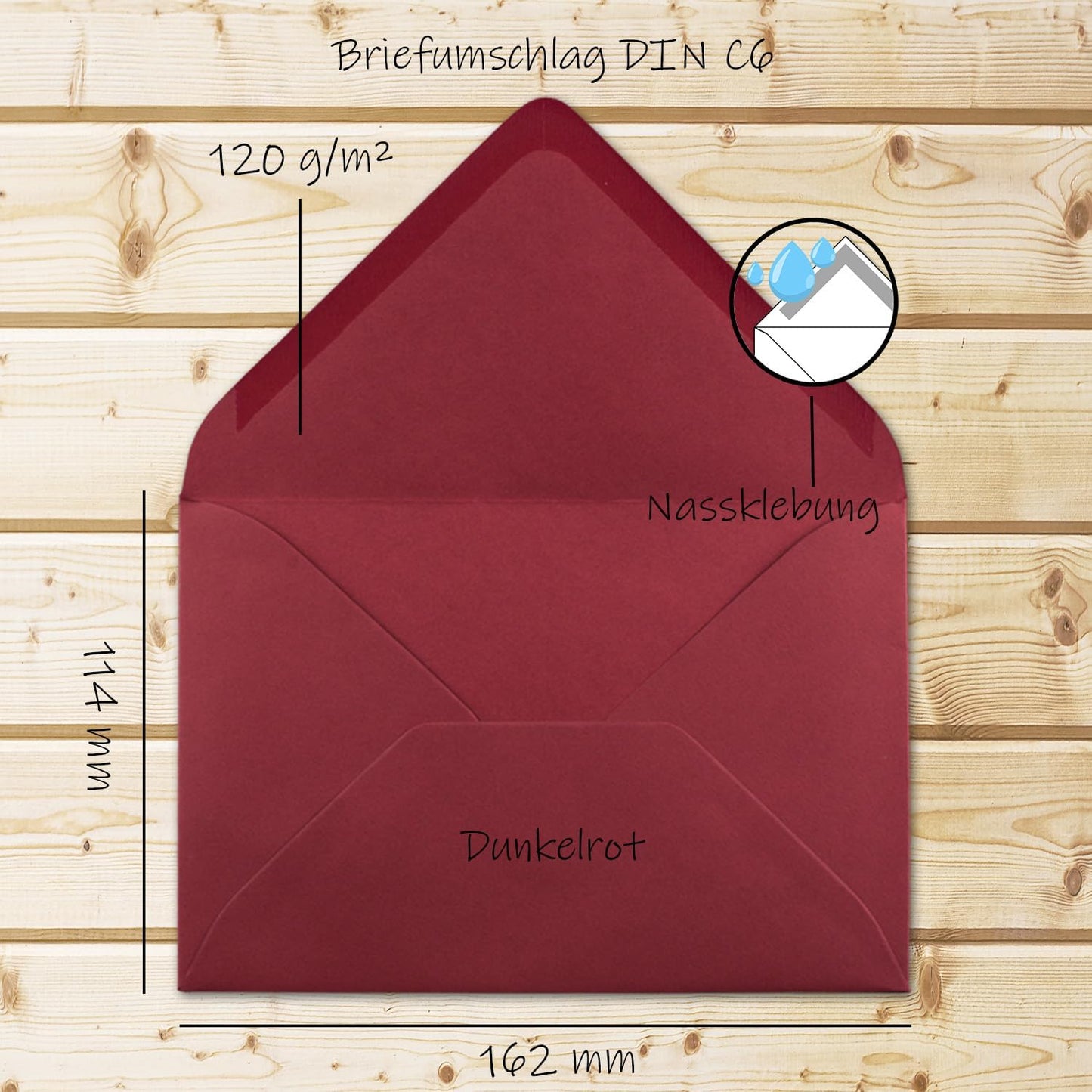 Briefumschläge DIN C6 (200 Stück), 200 Umschläge 14-Dunkelrot