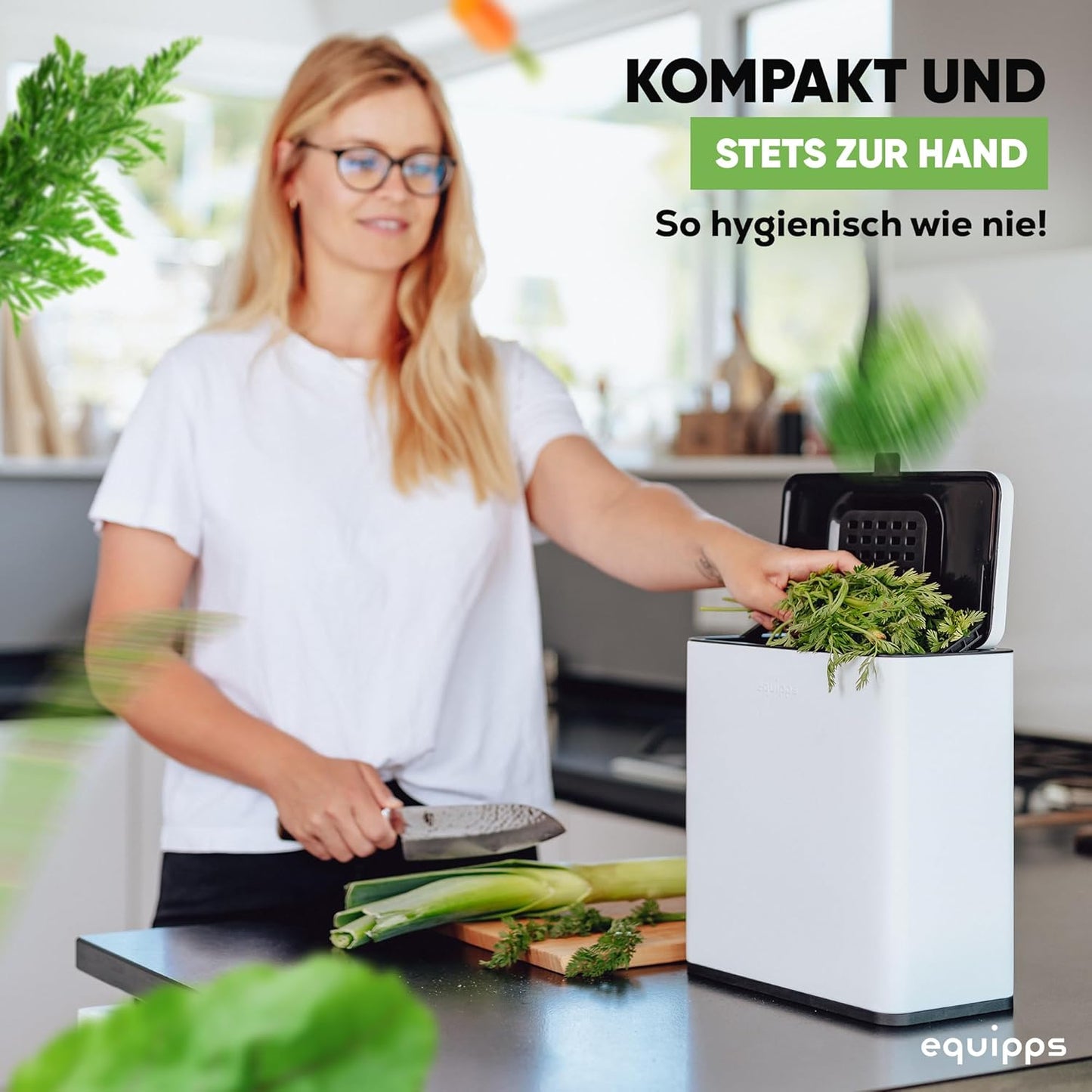 Komposteimer mit Geruchsfilter, Weiß matt 6l
