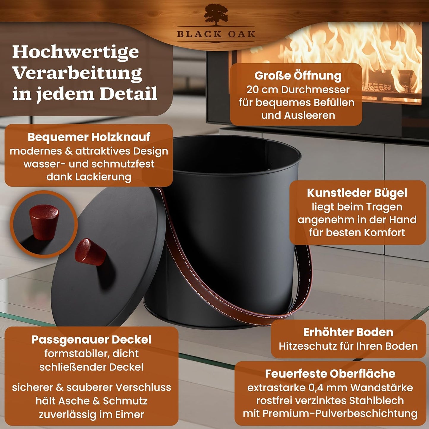 Ascheeimer Toba mit Handschuhen, Toba 5L Eimer