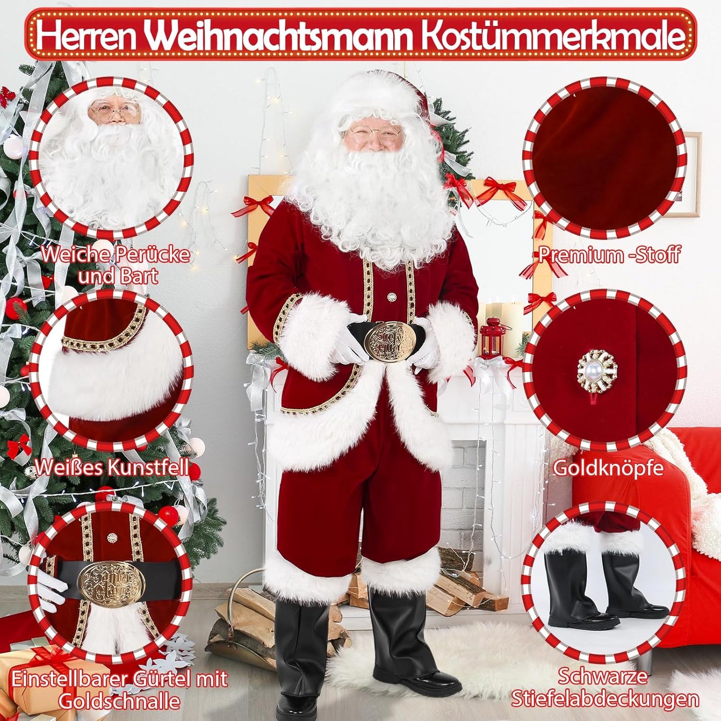 11-teiliges Weihnachtsmann Kostümset, XL