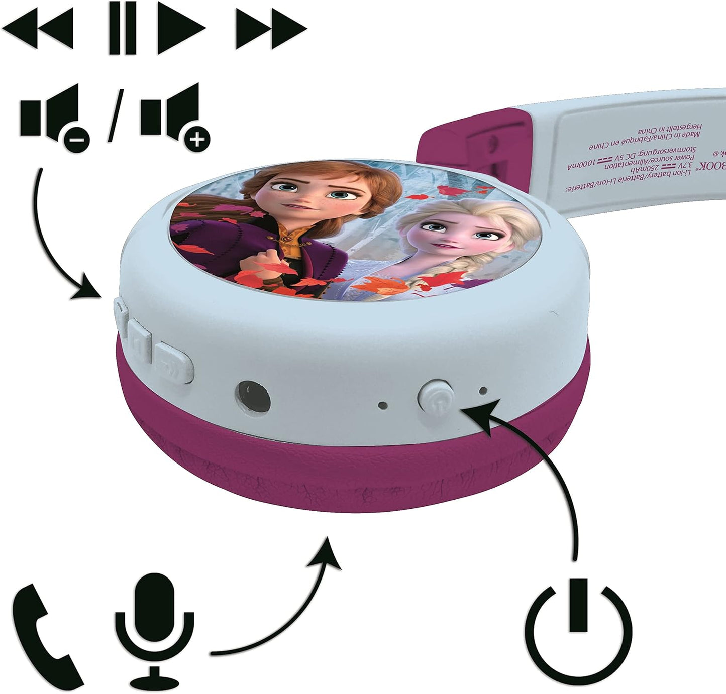 2-in-1 Bluetooth-Kinderkopfhörer Disney Frozen, Die Eiskönigin