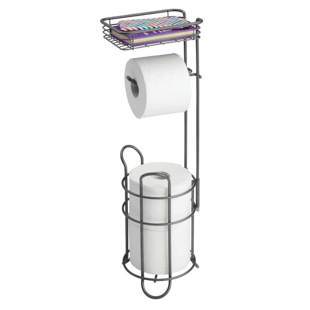 Freistehender Toilettenpapierhalter mit Ablage, Grau